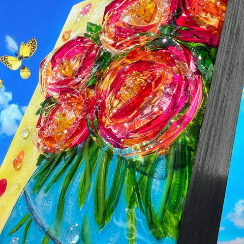 DAZZLING FLORAL BOUQUET GLASS ART
