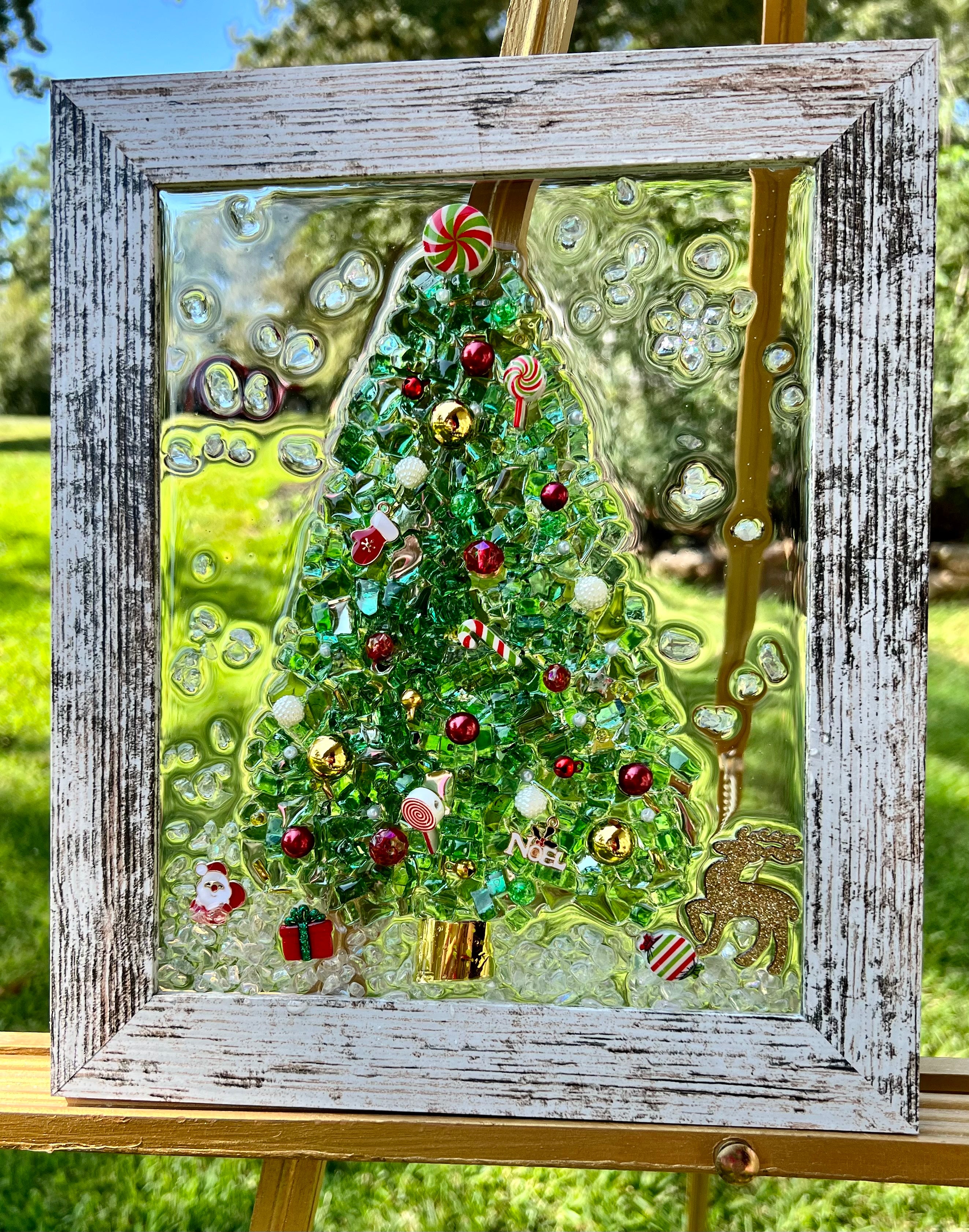 Green Christmas Tree on Glass 7"x9"