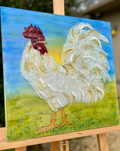 Rockin'Rudy Rooster Glass & Resin Art the perfect gift for Mother and Father