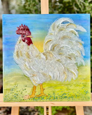 Rockin'Rudy Rooster Glass & Resin Art the perfect gift for Mother and Father